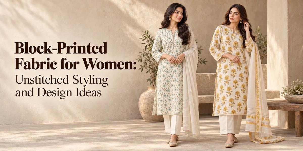 buy online block printed 3 piece unstitched ladies suits in Pakistan
