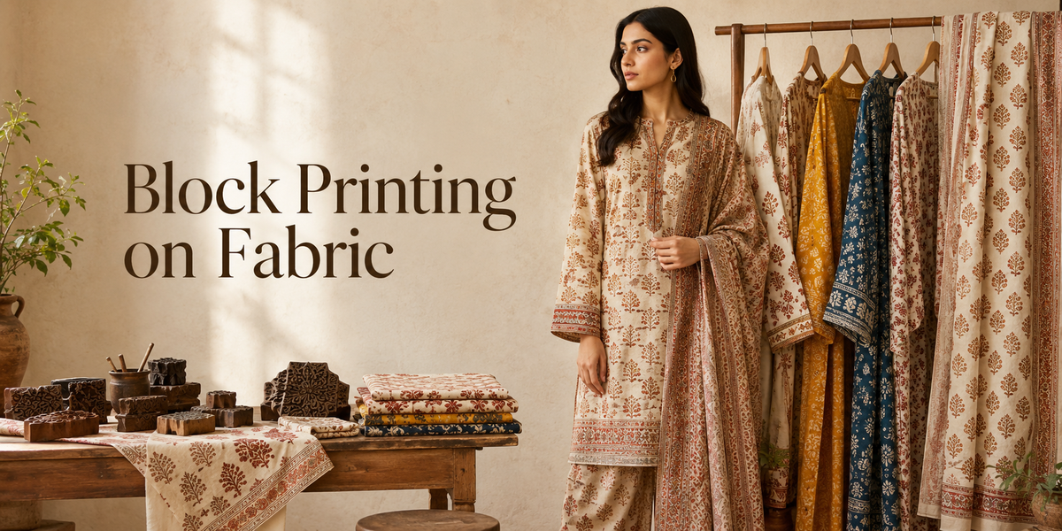shop online handmade block printed unstitched  shirts fabric for women in Pakistan