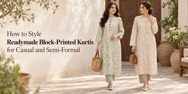 Shop online handmade readymade block printed kurta for women in Pakistan