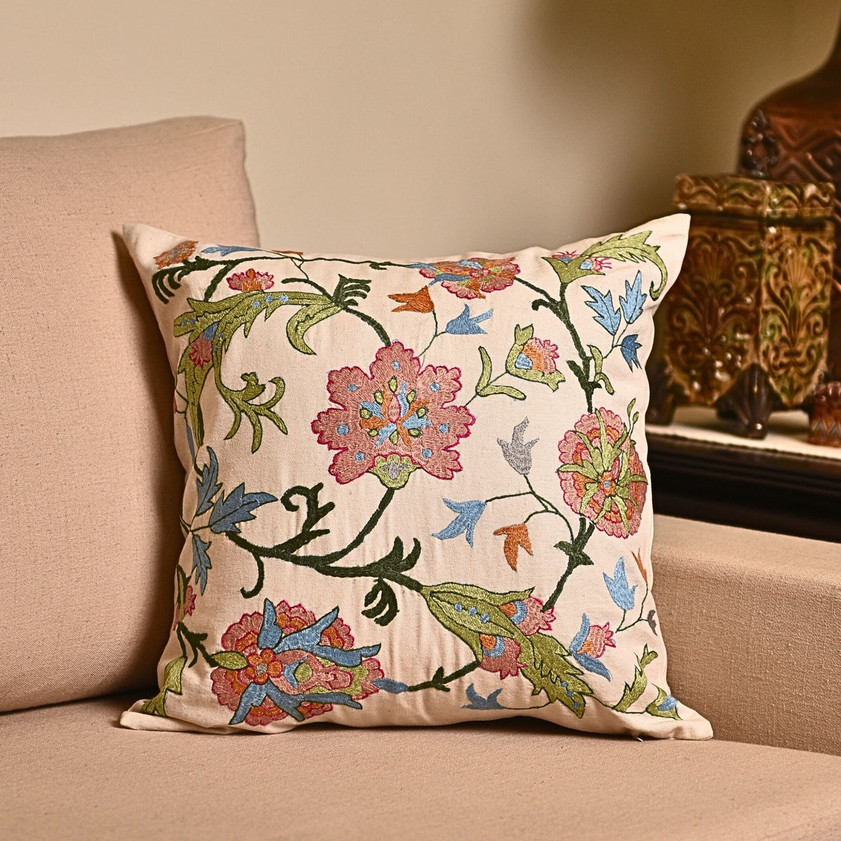 buy online handloom floral hand embroidered cushion in Pakistan