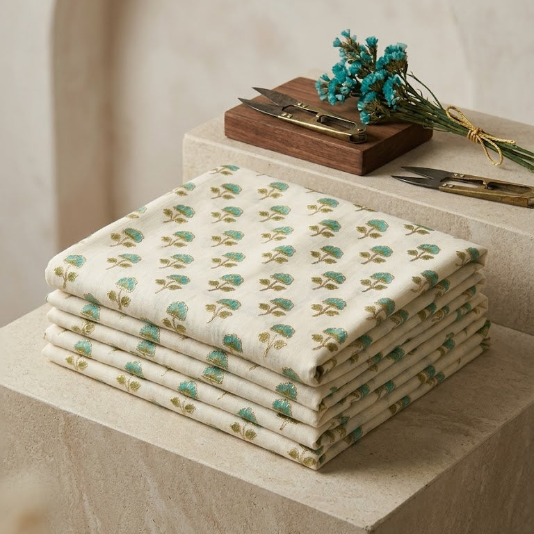 buy online unstitched malmal block print fabric in Pakistan