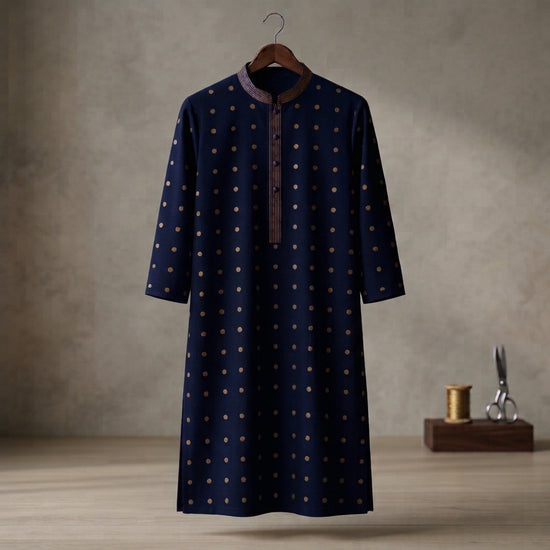 Navy Gold Dot Bloom Kurta - Karandi