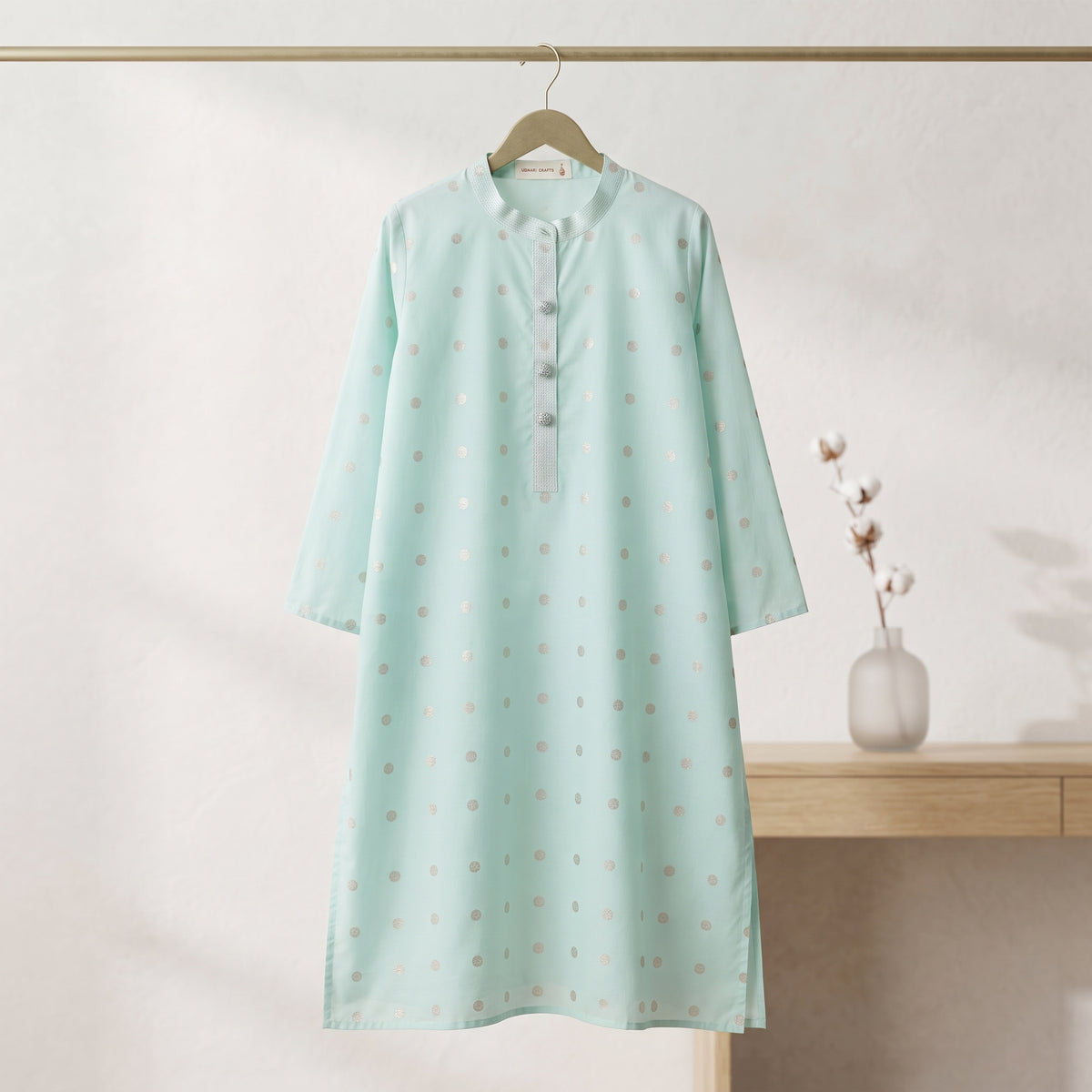 Azure Edit Kurta - Silver Polka Dots