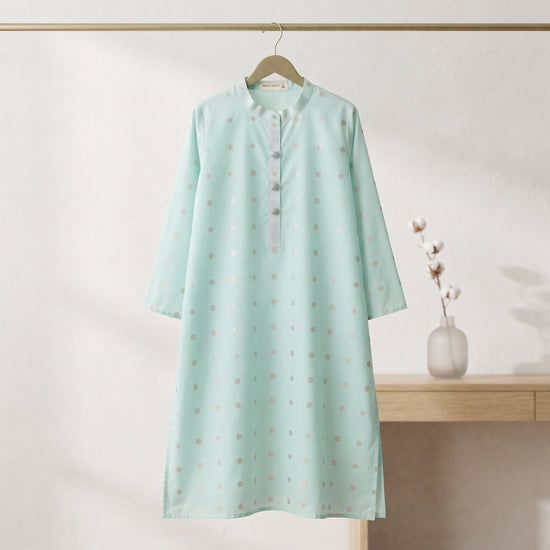 Azure Edit Kurta - Silver Polka Dots