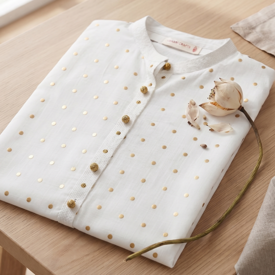 Dot Bloom Kurta - Gold