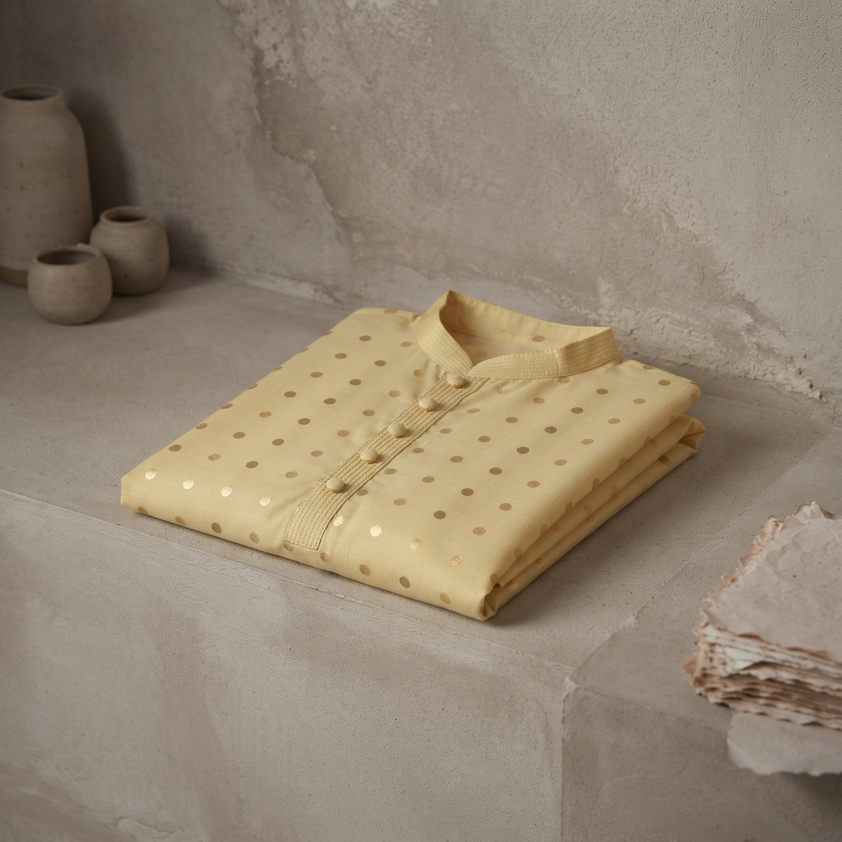Lime Gold Dot Bloom Kurta - Karandi