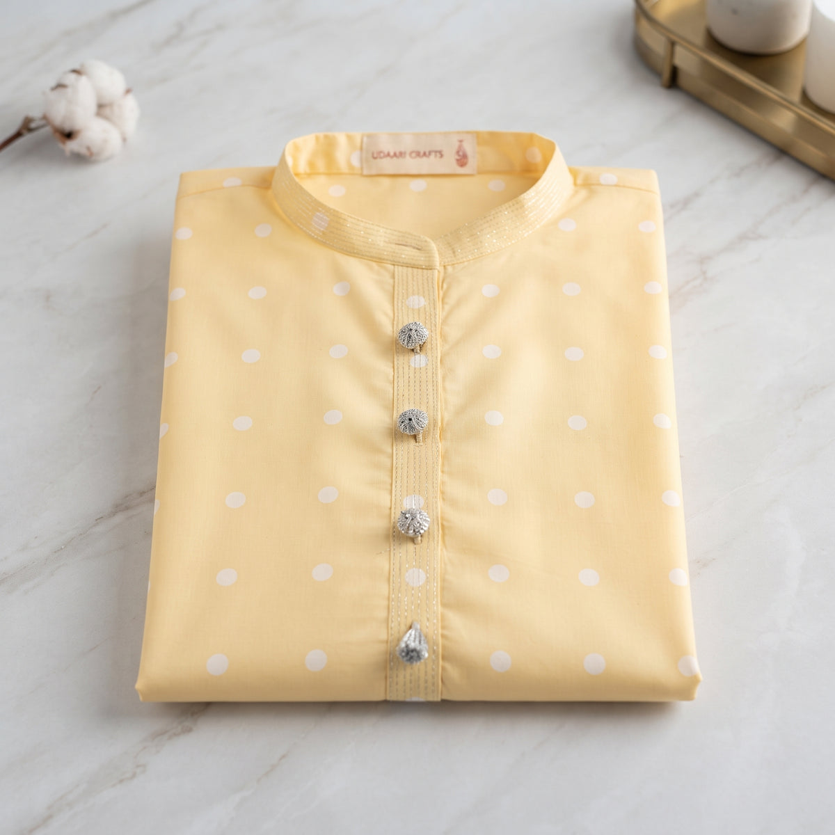 Sunlit Edit Kurta - White Polka Dots