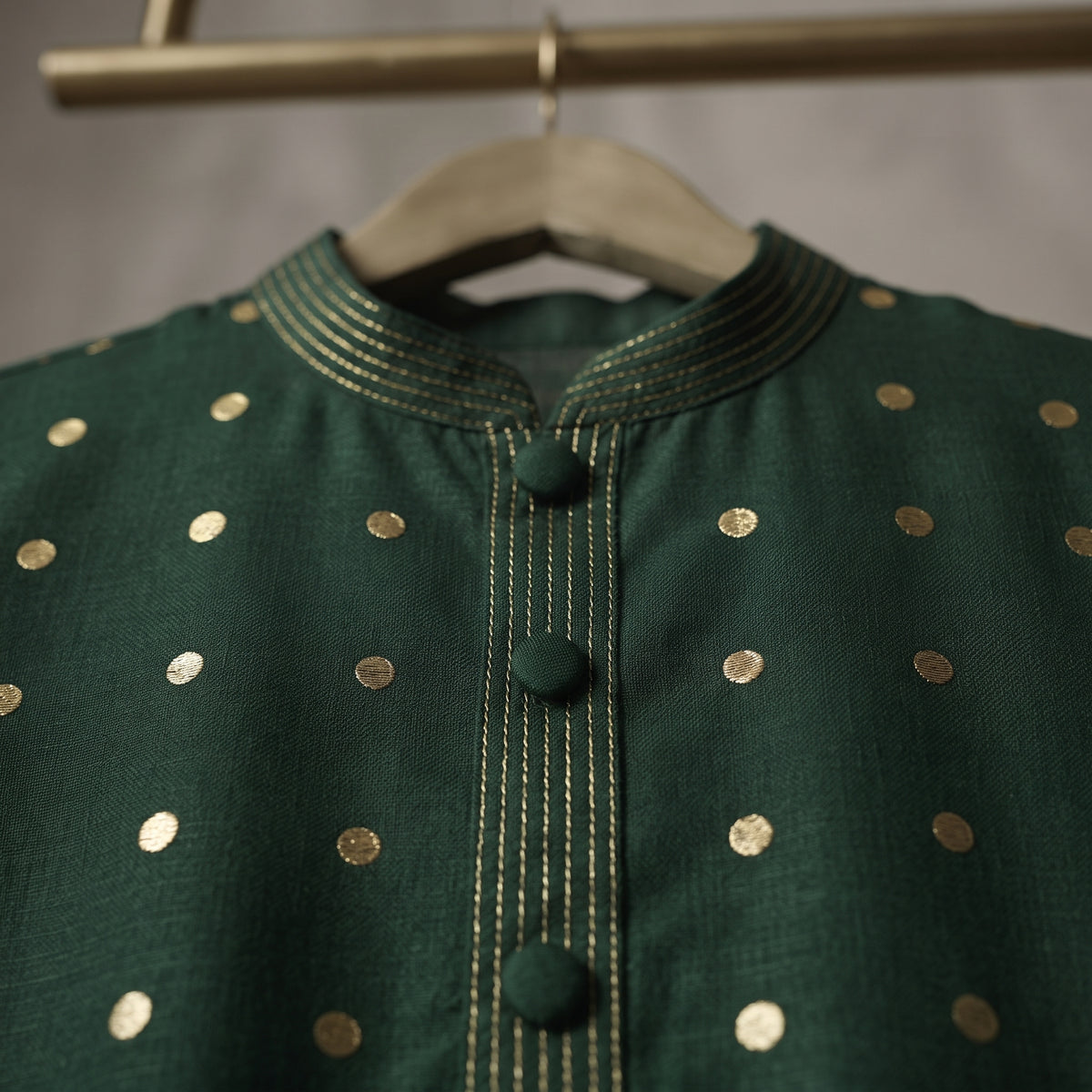 Green Dot Bloom Kurta - Karandi