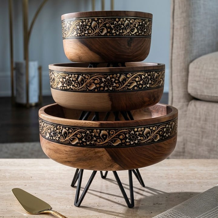 Terra Bowl Set with Metal Stand