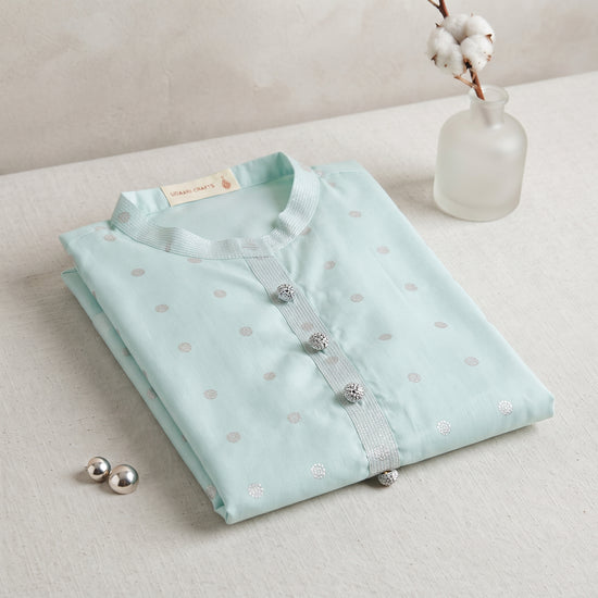 Azure Edit Kurta - Silver Polka Dots