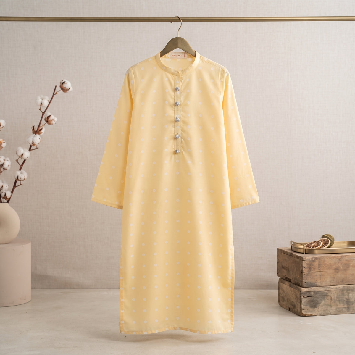 Sunlit Edit Kurta - White Polka Dots