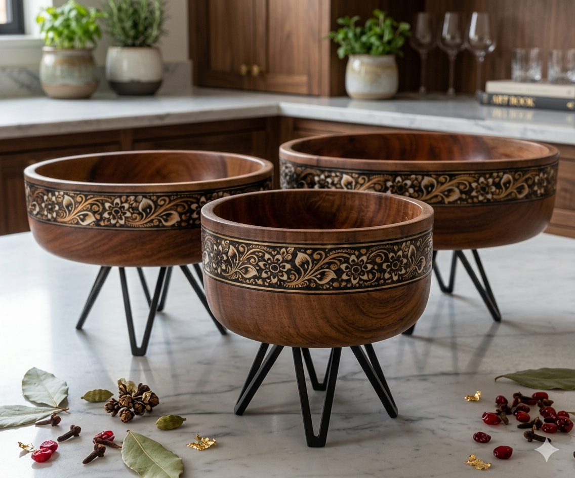 Terra Bowl Set with Metal Stand