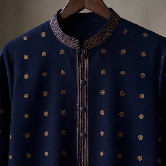 Navy Gold Dot Bloom Kurta - Karandi