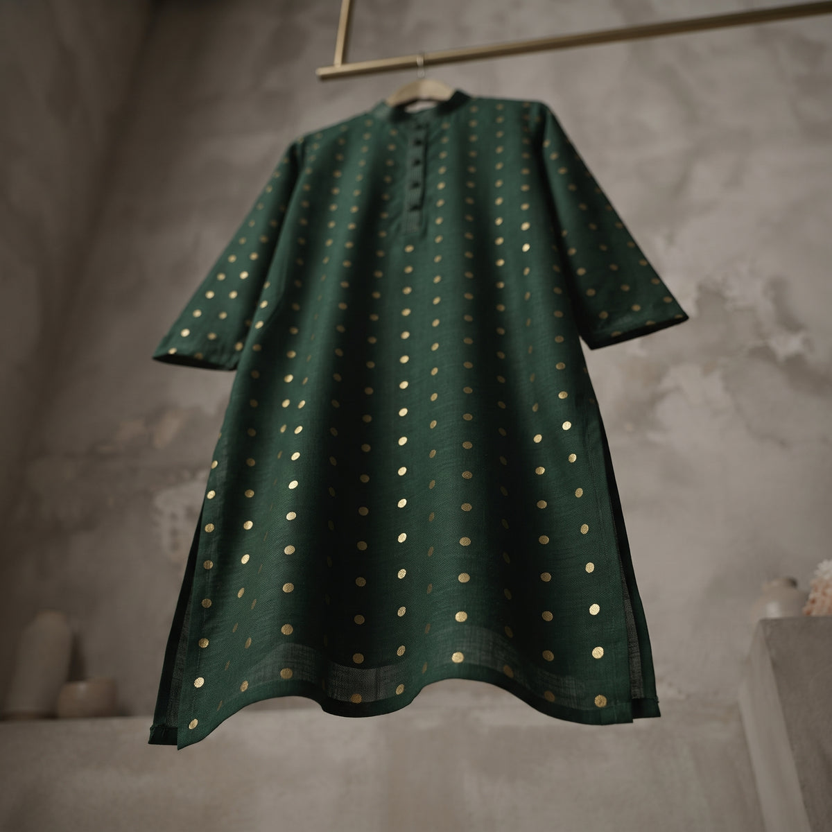 Green Dot Bloom Kurta - Karandi