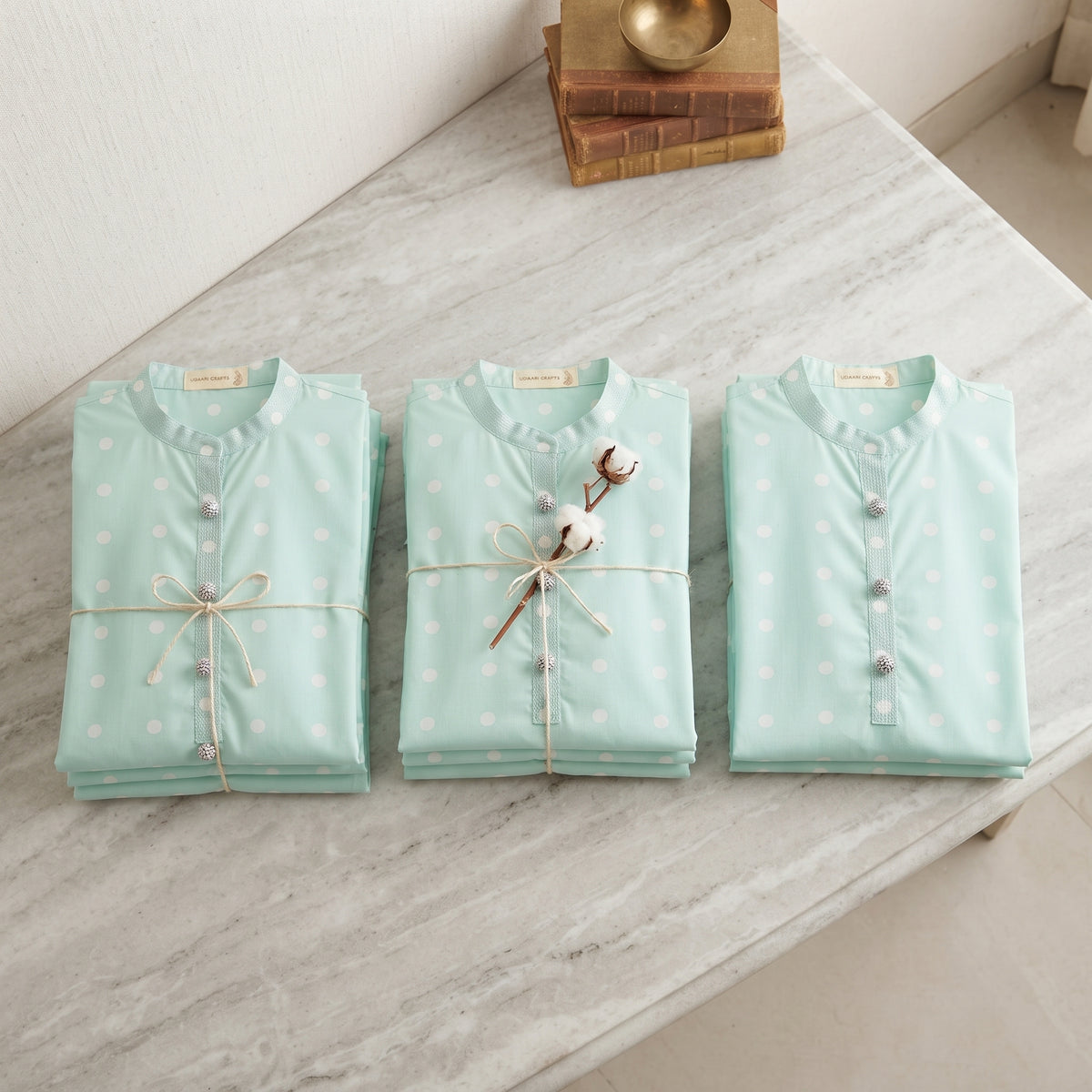 Azure Edit Kurta - White Polka Dots