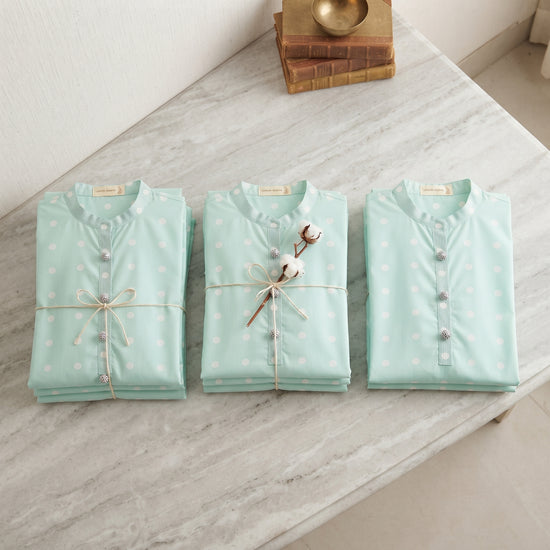 Azure Edit Kurta - White Polka Dots