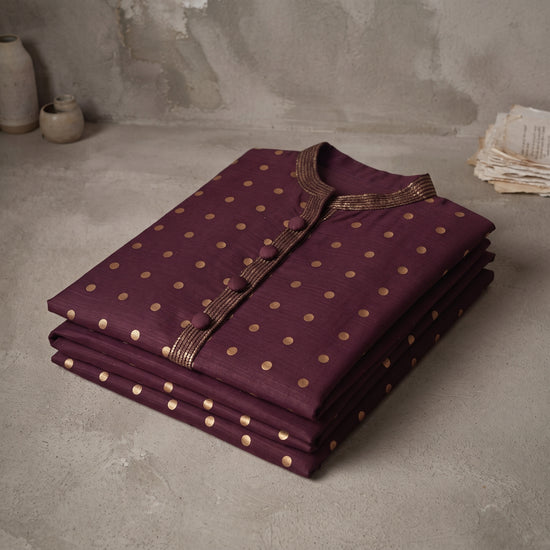 Plum Dot Bloom Kurta - Karandi