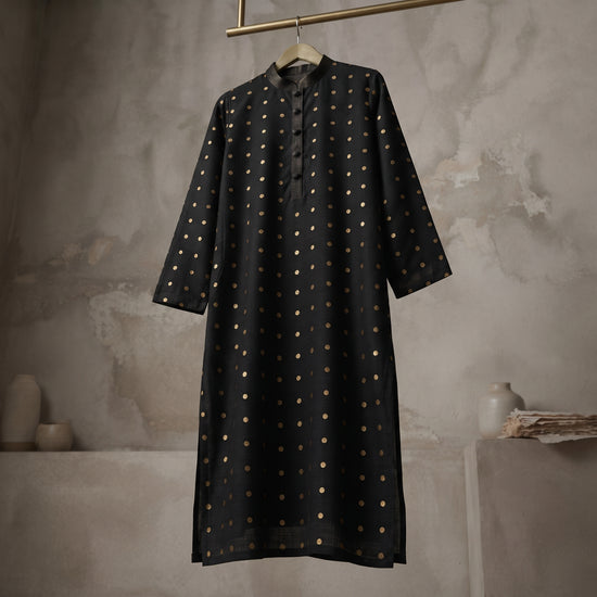 Black Gold Dot Bloom Kurta - Karandi