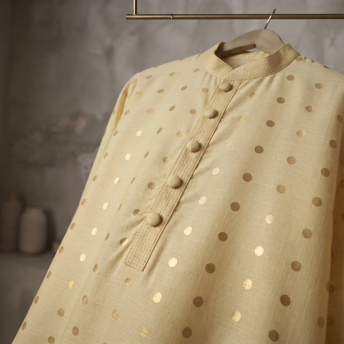 Lime Gold Dot Bloom Kurta - Karandi