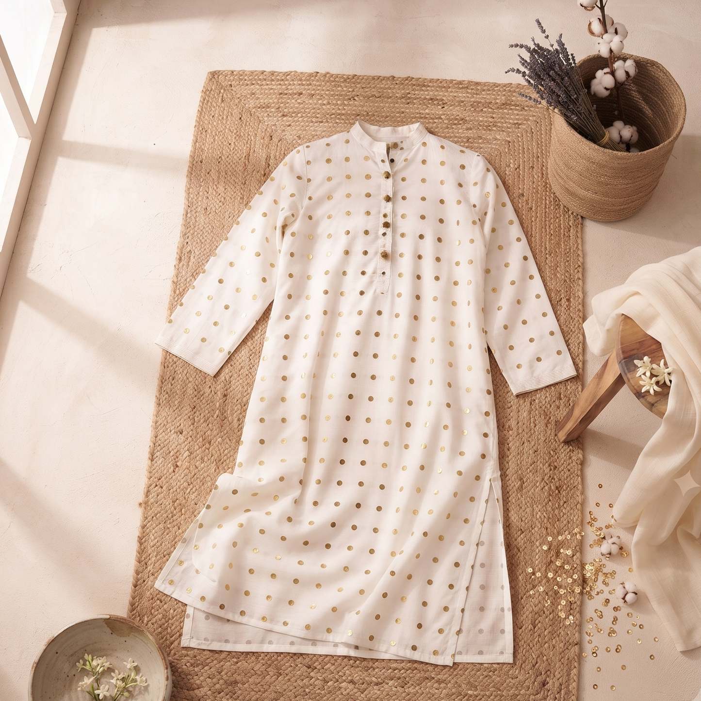 Dot Bloom Kurta - Gold