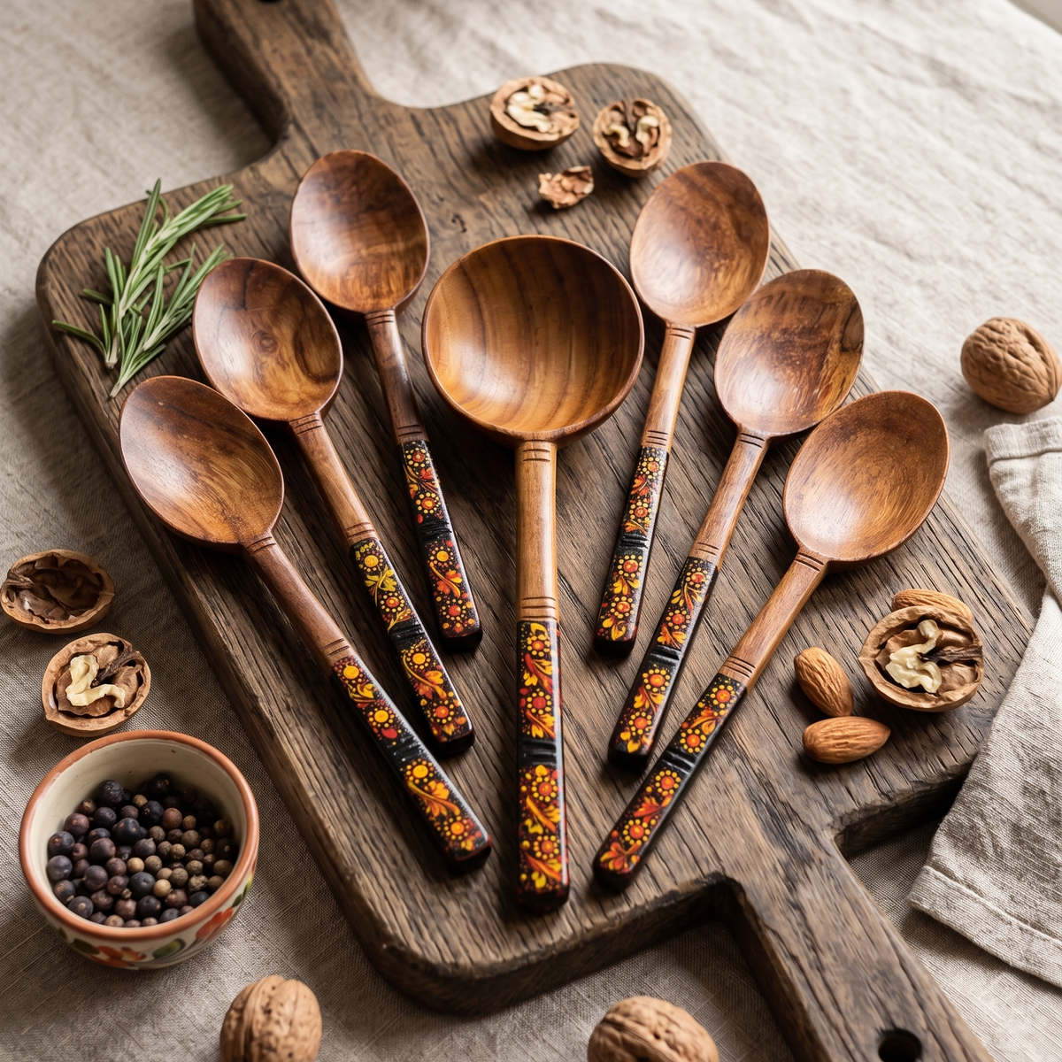 buy online sheesham wood floral spoon with naqshi lacquer in Pakistan