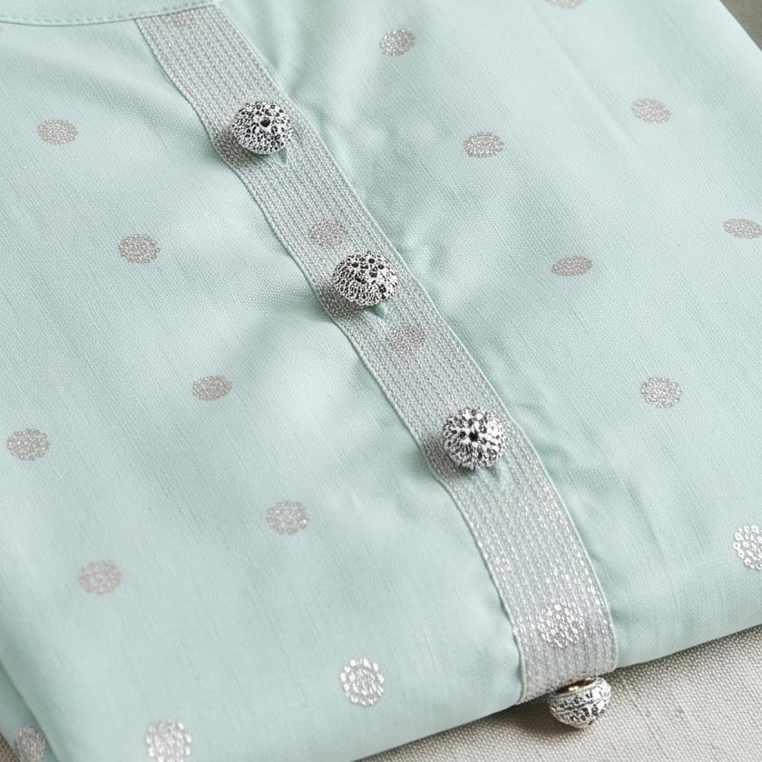 Azure Edit Kurta - Silver Polka Dots
