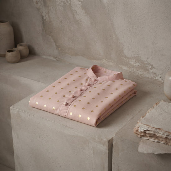 Pink Gold Dot Bloom Kurta - Karandi