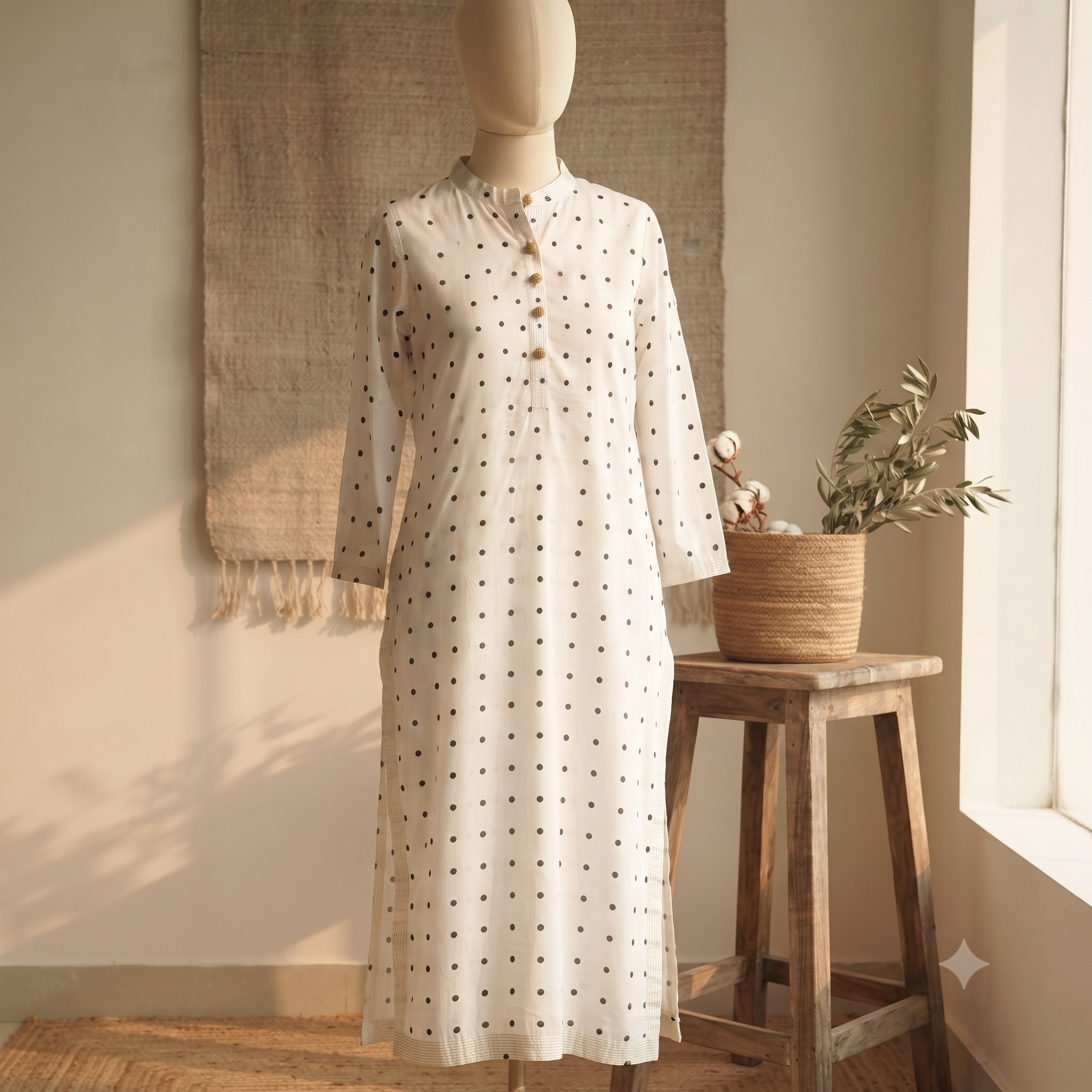 Dot Bloom Kurta - Black