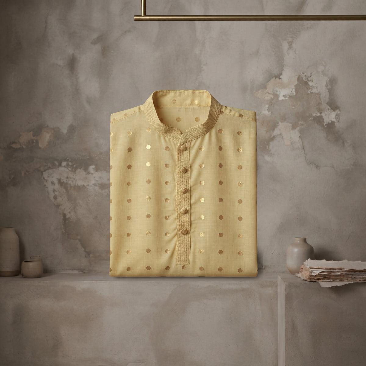 Lime Gold Dot Bloom Kurta - Karandi