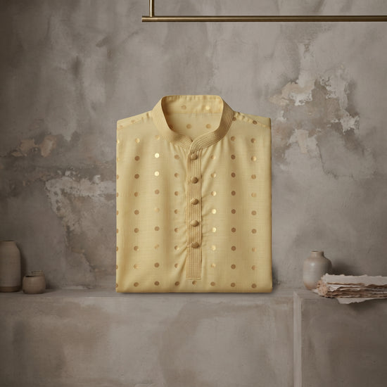 Lime Gold Dot Bloom Kurta - Karandi