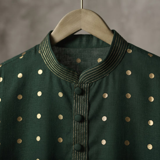 Green Dot Bloom Kurta - Karandi