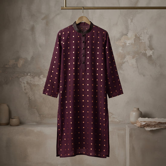 Plum Dot Bloom Kurta - Karandi